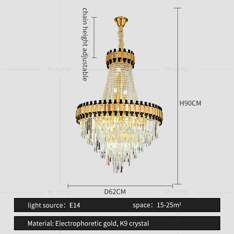 DecorBites™ Crystal Chandelier for Duplex Villa Living Room with Intelligent Dimming