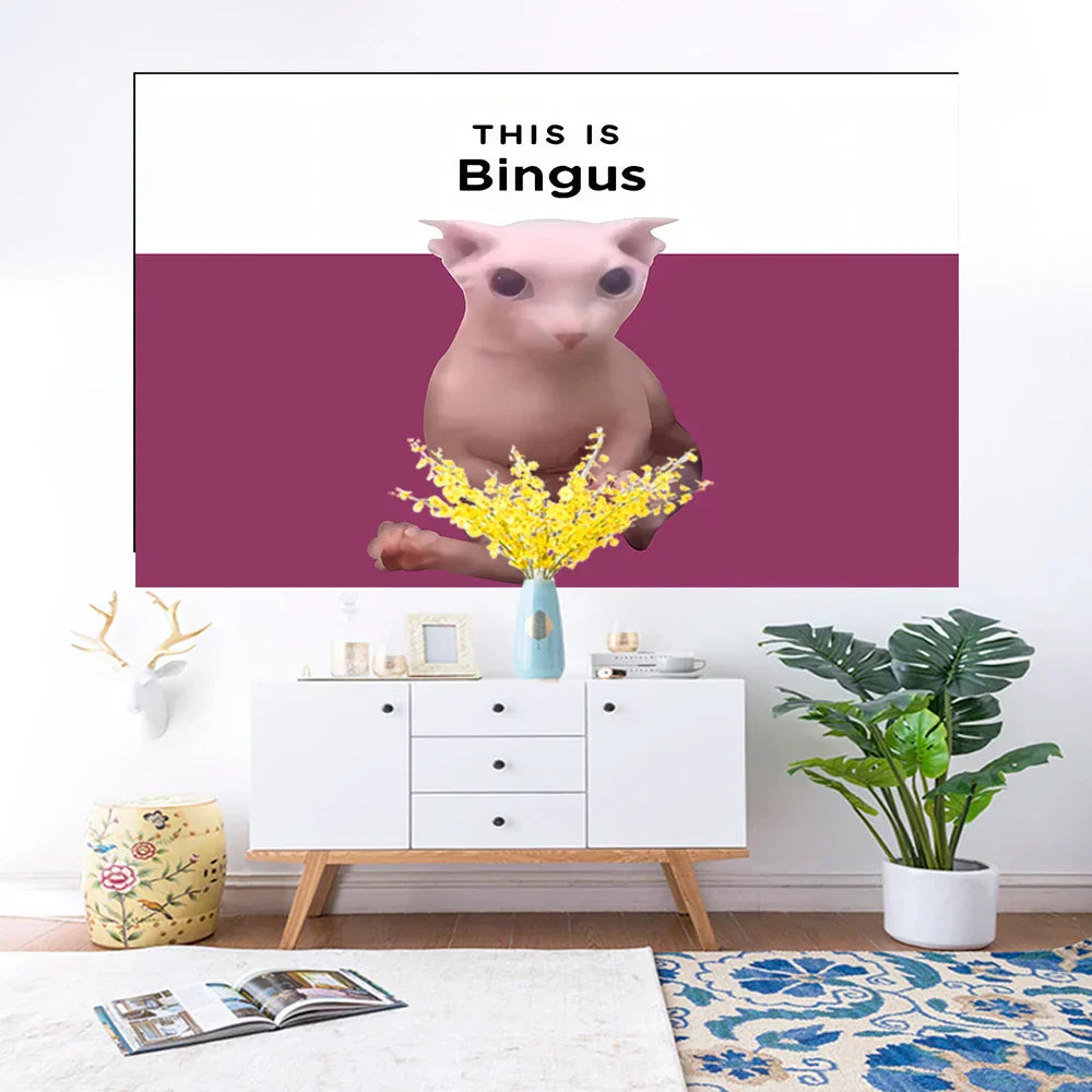 DecorBites™ Bingus Cat Tapestry Sofa Blanket: Kawaii Aesthetic Meme Decor for Living Room