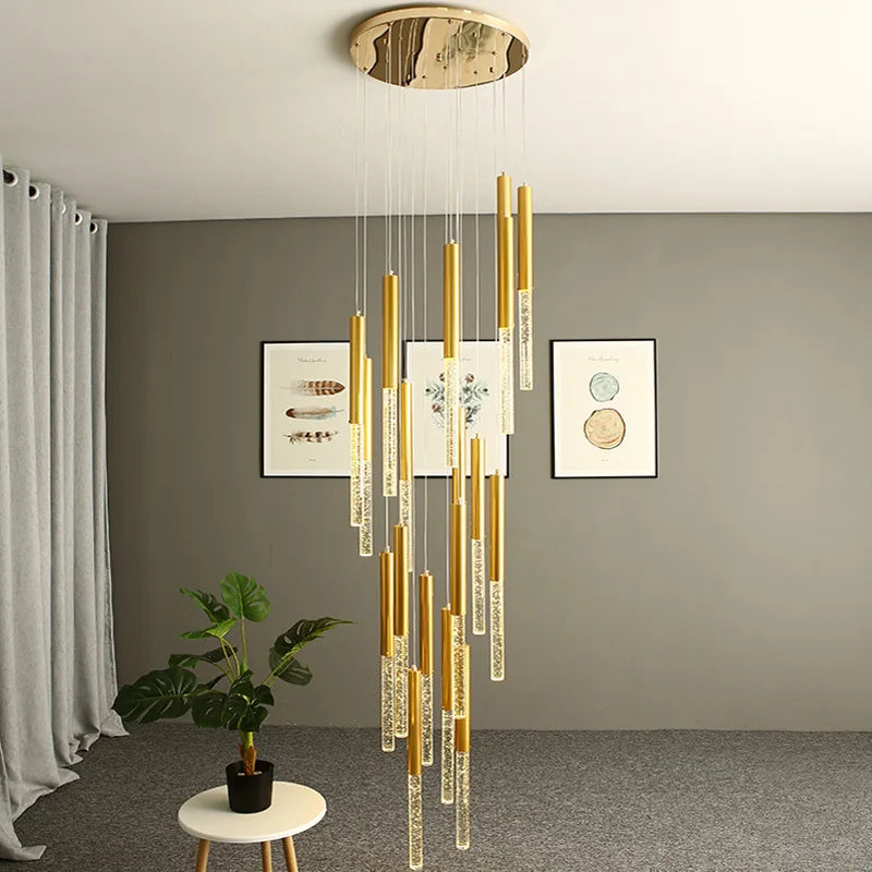 DecorBites™ Crystal Gold Chandelier for Living Room Staircase Kitchen - Modern Nordic Design
