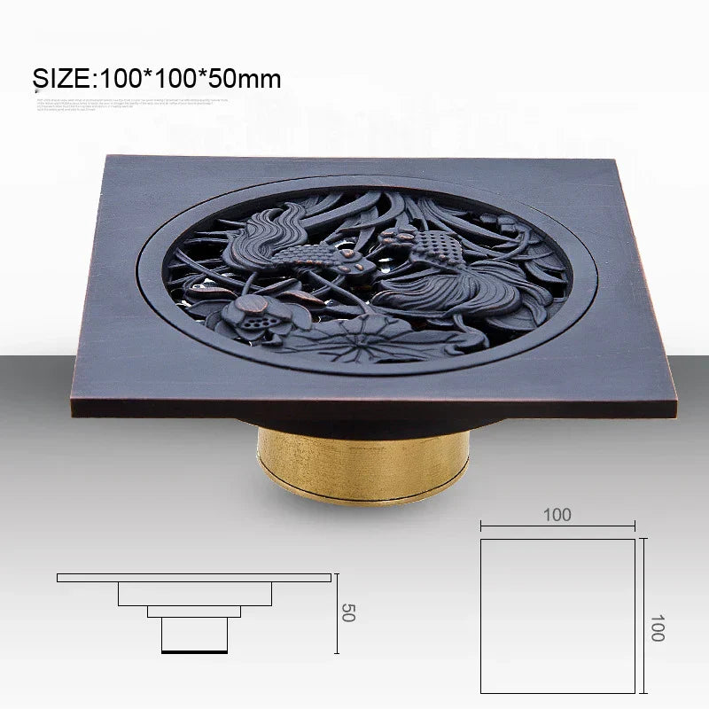 DecorBites™ Black Anti-odor Floor Drain 10x10cm Square Bathroom Shower Hardware