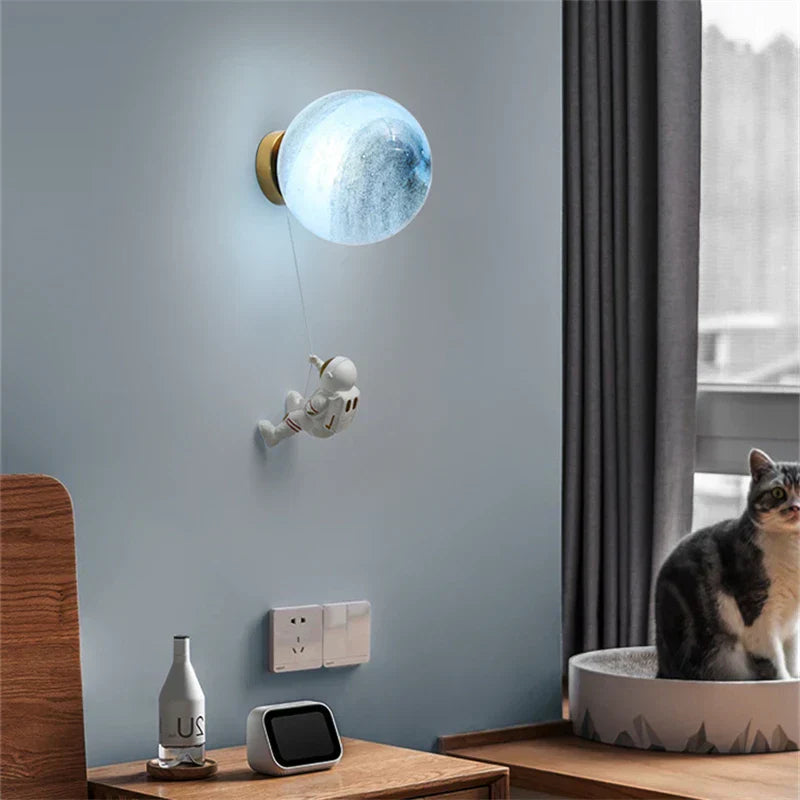 DecorBites™ Astronaut Moon Wall Lamp: Modern Minimalist Kids Bedroom Background Light