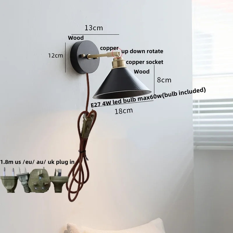 DecorBites™ Black Wood LED Wall Sconce, Rotatable Stair Light