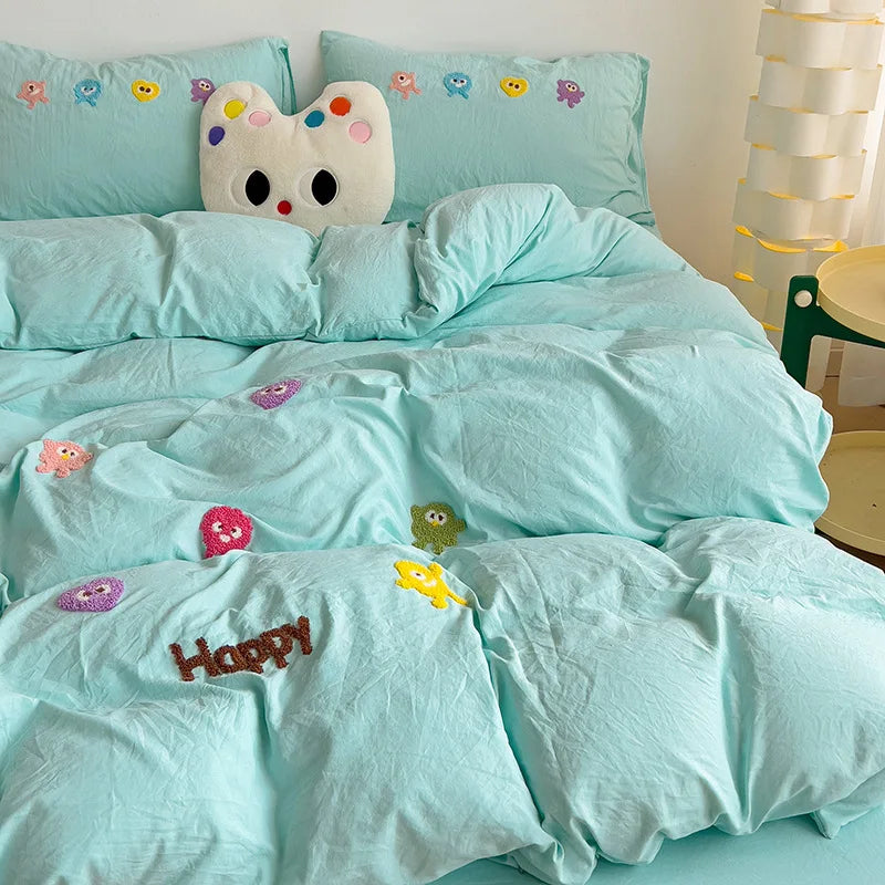 DecorBites™ Cartoon Embroidery Bedding Set for Single & Double Sleepers