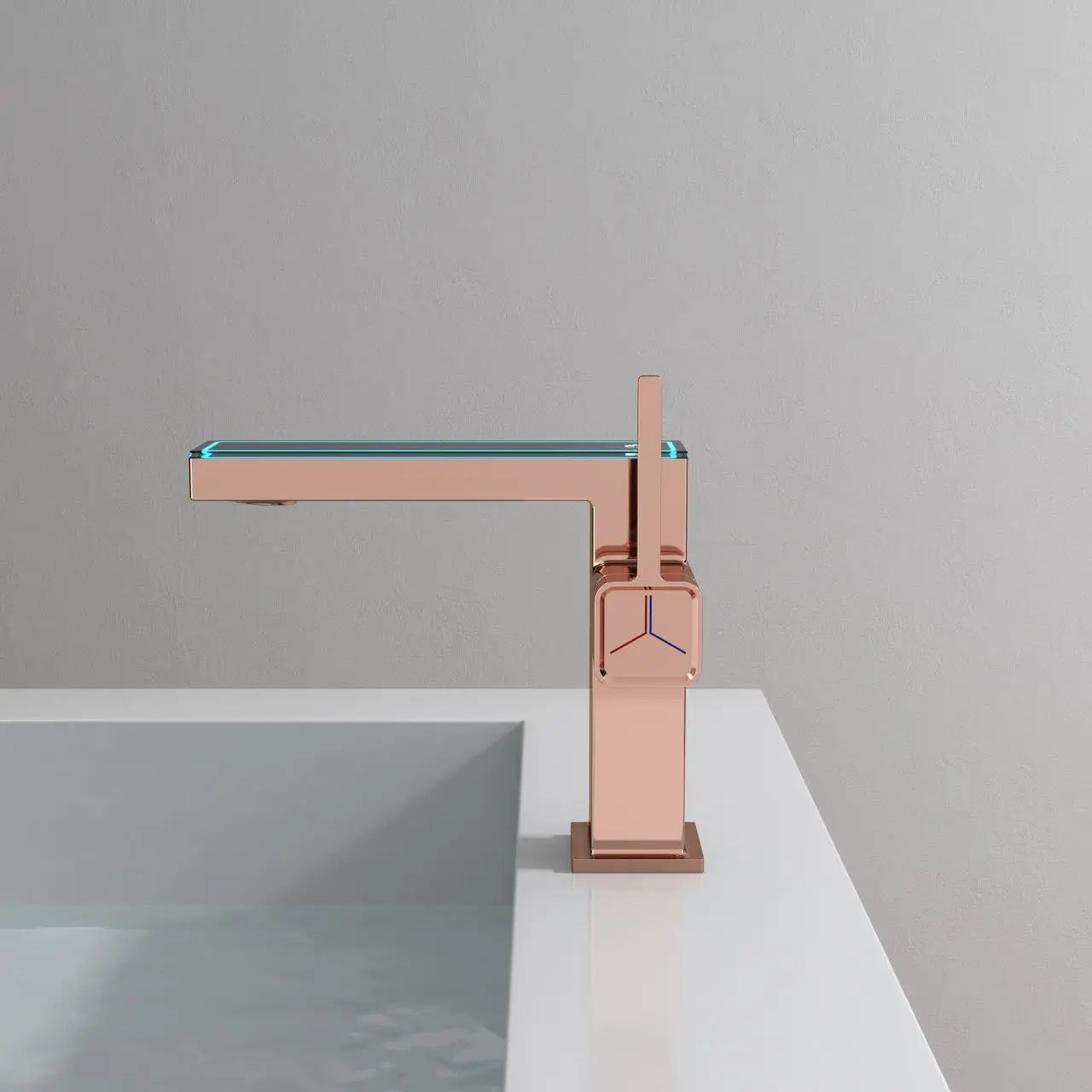 DecorBites™ Digital Display Square Sink Mixer with Single Handle in Gray.