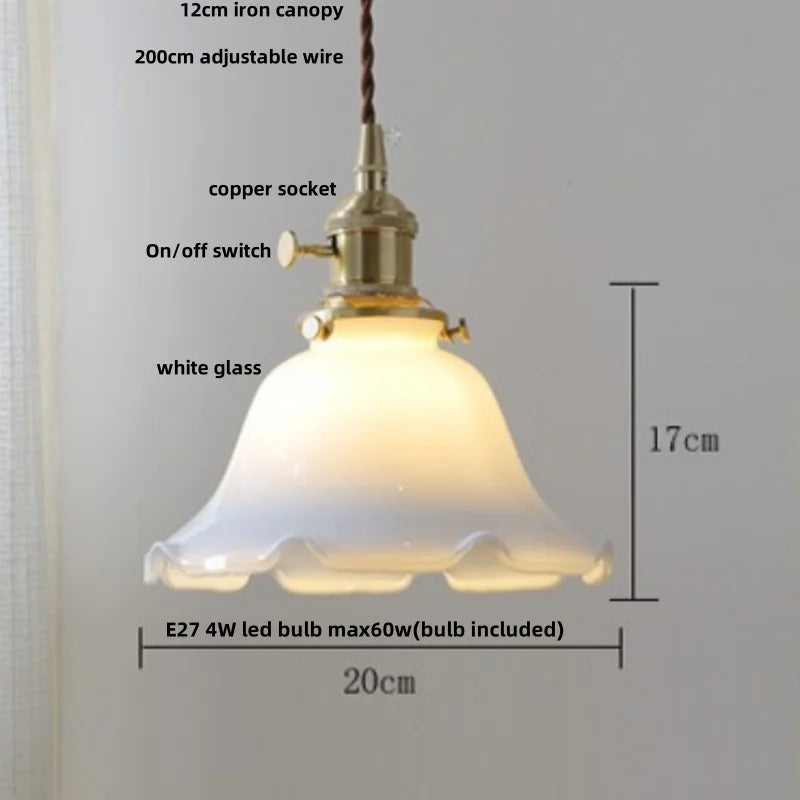 DecorBites™ White Glass LED Pendant Lights with Walnut Wood Details