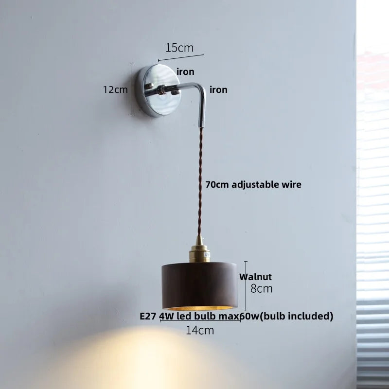 DecorBites™ Ash Wood LED Wall Light with Pull Chain Switch – Japanese Style Bedside Lamp