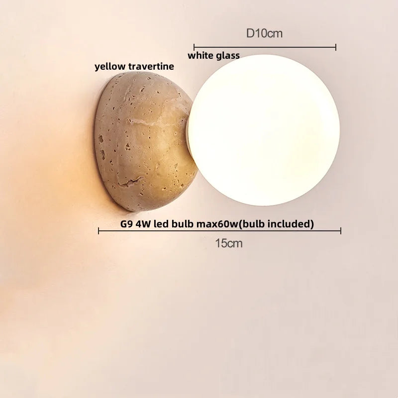 DecorBites™ Yellow Travertine LED Wall Sconce with Nordic Modern Glass Design