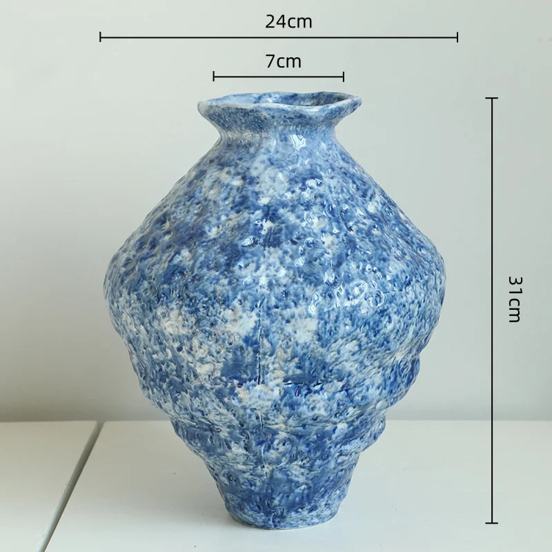 DecorBites™ Blue Ceramic Vase Hydroponic Terrarium Flowerpot Decoration Home Flower Vase