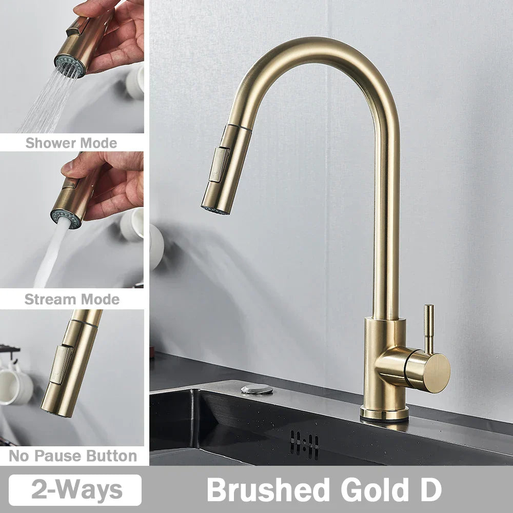 DecorBites™ Brushed Nickel Kitchen Faucet with Flexible Pull Out Nozzle and Stream Sprayer