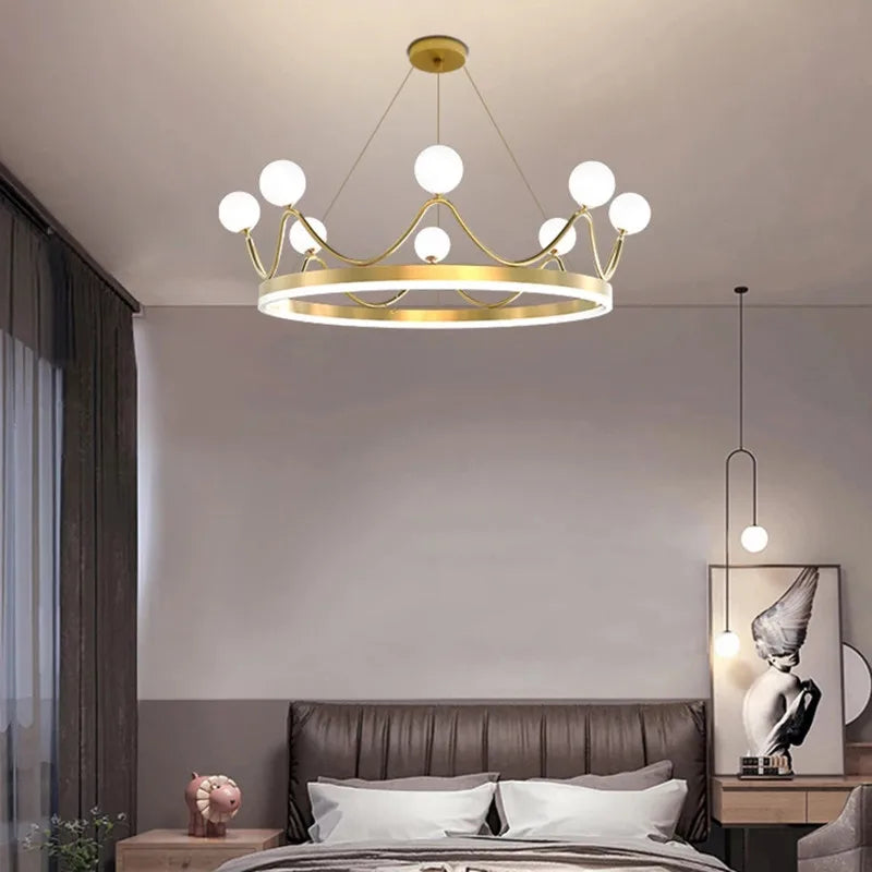 DecorBites™ Crown LED Chandelier: Elegant Ring Lustre for Kids' Room Ceiling Lighting