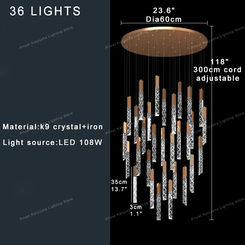DecorBites™ Crystal Circular Staircase Chandelier for Villa Duplex Foyer Decoration
