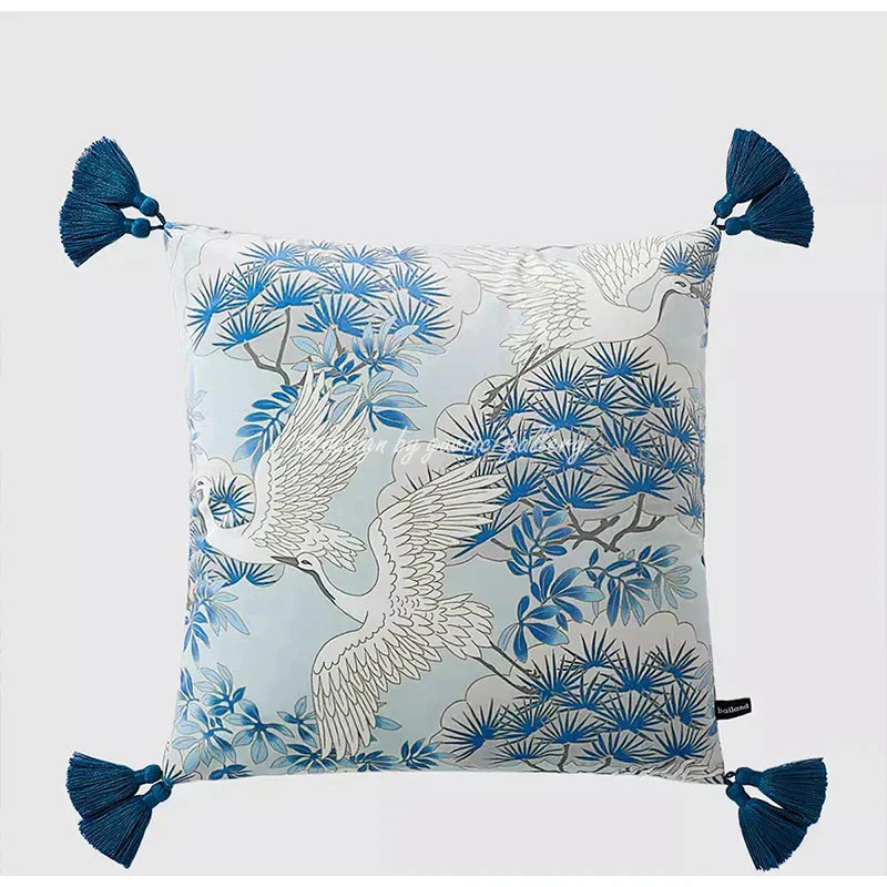 DecorBites™ Indigo Blue Dragon Velvet Pillow Cover 60x60cm Eclectic Style Home Decor