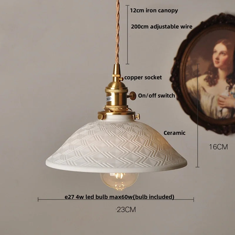 DecorBites™ LED Pendant Light Fixture Walnut Wood Ceramic Knob Switch Hanging Lamp