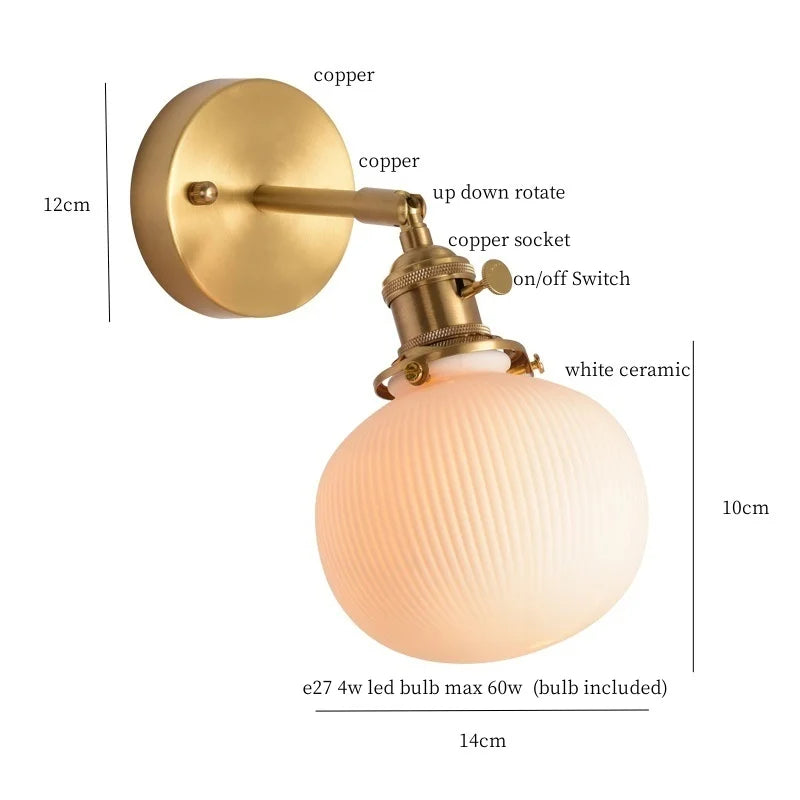 DecorBites™ Ceramic LED Wall Light Striped White Modern Nordic Pull Chain Mirror Lamp