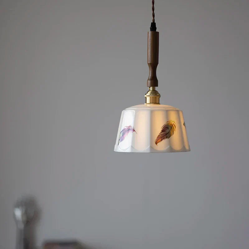 DecorBites™ Brown Wood LED Pendant Light - Nordic Modern White Ceramic Hanging Lamp
