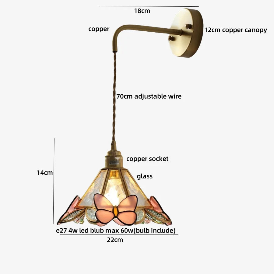 DecorBites™ Butterfly Glass Wall Light Fixture LED Wire Adjustable Lamp