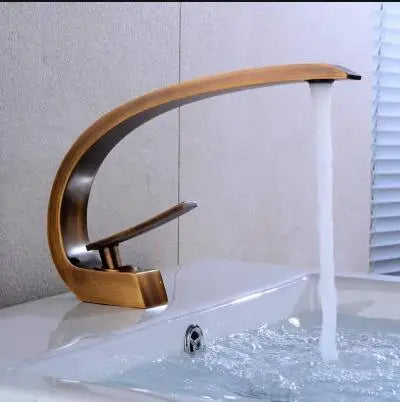 DecorBites™ Black/Gold Basin Faucet Modern Bathroom Mixer Tap, Single Handle Waterfall Hot Cold