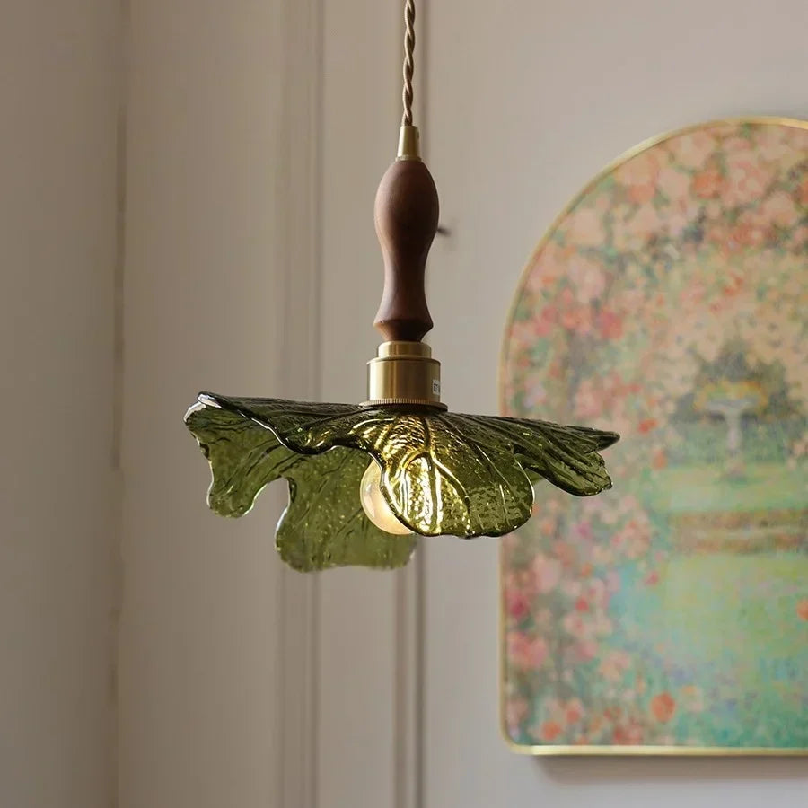 DecorBites™ LED Pendant Lights Green Glass Copper Socket with Walnut Wood - Nordic Modern