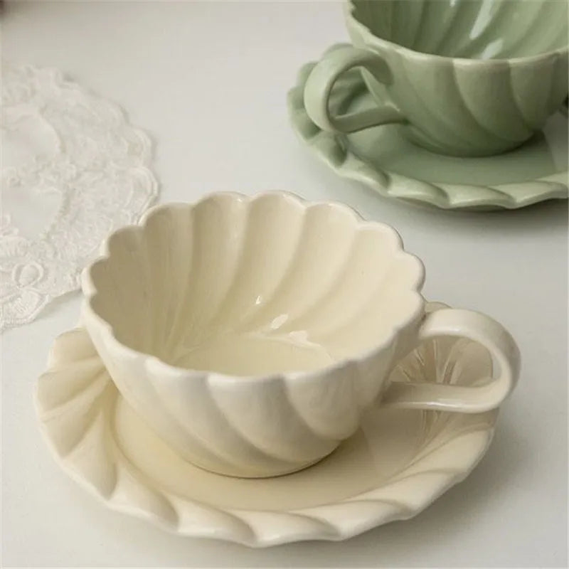 DecorBites™ Elegant Lace Ceramic Coffee Cup and Saucer Set for Home and Office