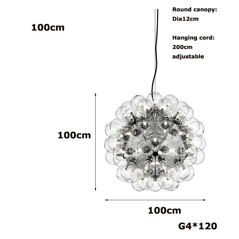 DecorBites™ LED Glass Bubble Chandelier: Grand Globe Designs in Gold, Chrome, and Black