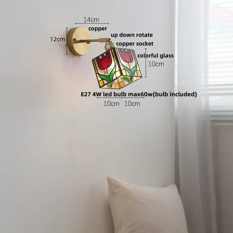 DecorBites™ Colorful Square Glass LED Wall Lights with Pull Chain Switch, Tiffany Style