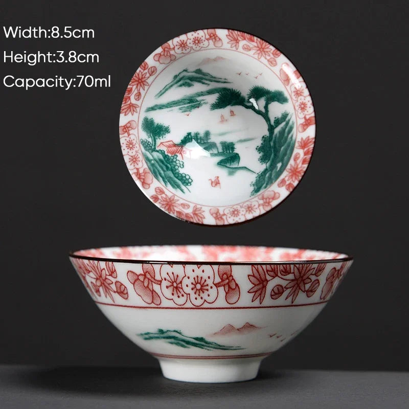 DecorBites™ Blue & White Ceramic Kung Fu Tea Cup - Japanese Style Porcelain Sake Cups