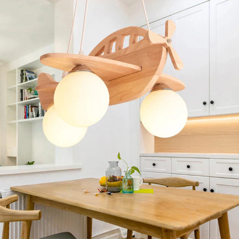 DecorBites™ Kids Wood Airplane Chandelier LED Pendant Light for Boy Bedroom