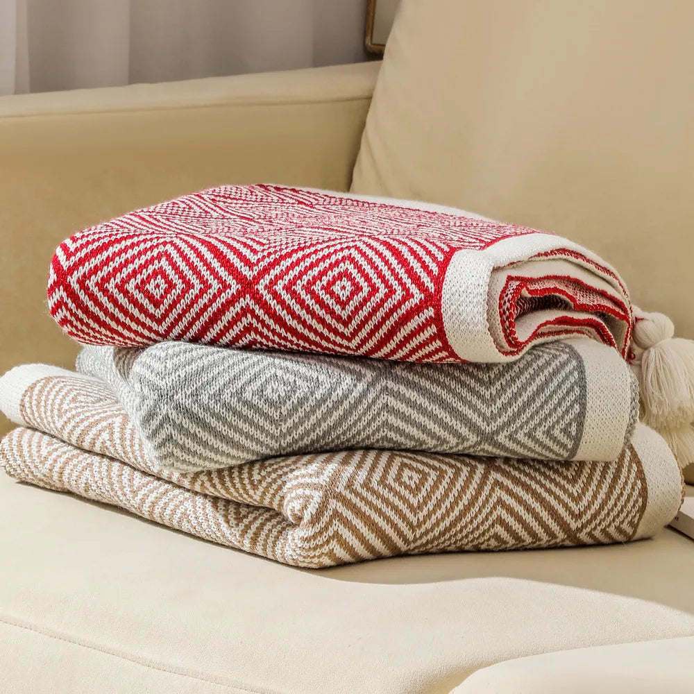 DecorBites™ Ethnic Geometry Knitted Blanket - Cozy Home Decor & Sofa Cover