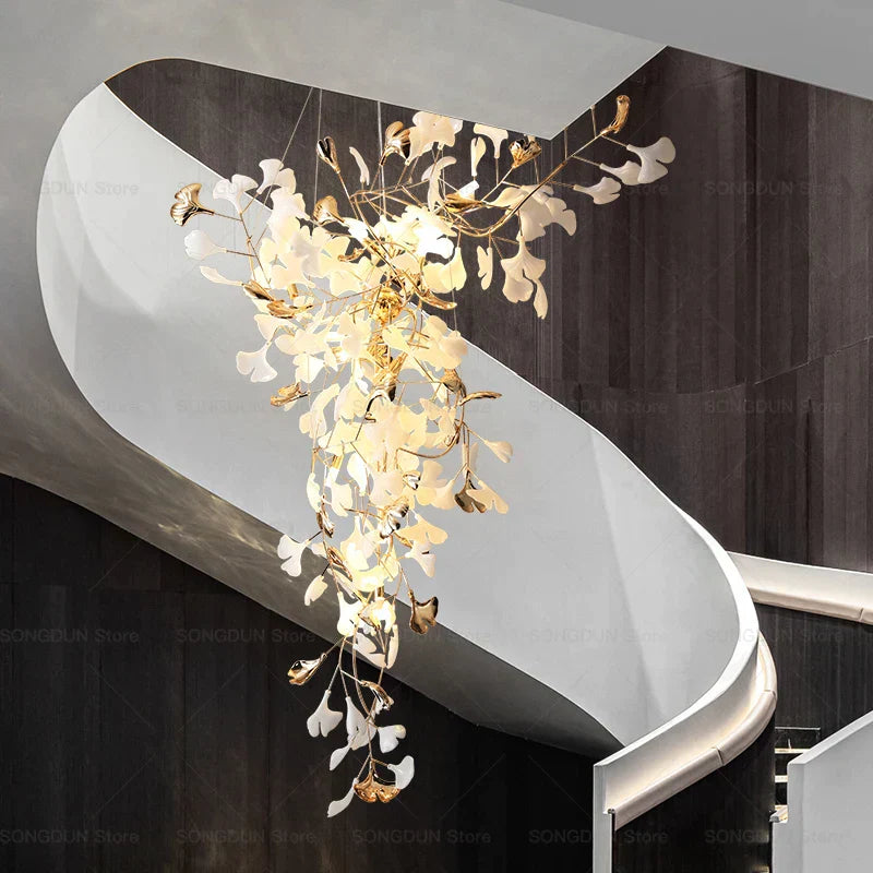 DecorBites™ Gingko Leaf Ceramic Chandelier: Modern Nordic Living Room & Hotel Lobby Lighting
