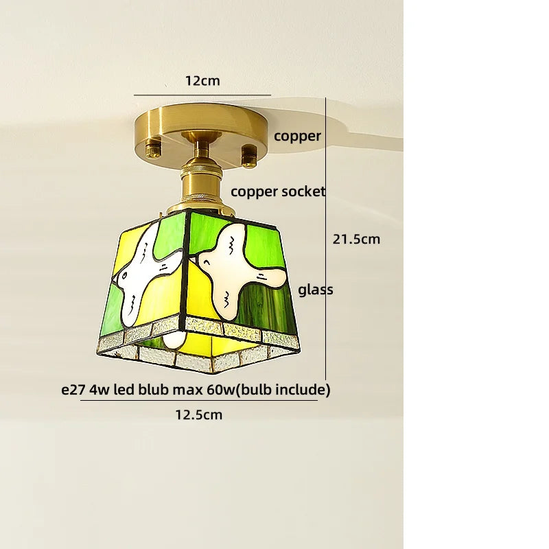 DecorBites™ Wood Copper LED Ceiling Light Amber Glass Plafond Lamp
