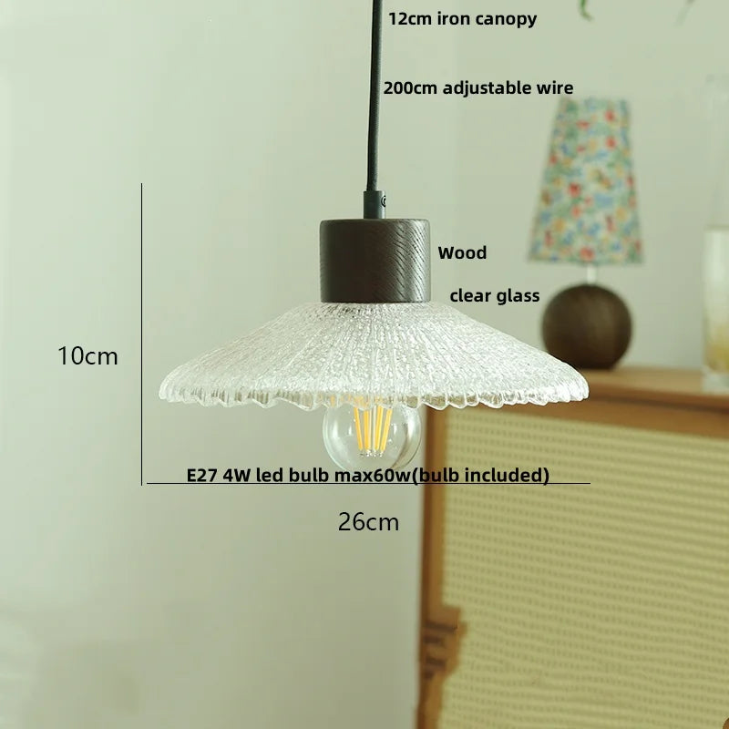 DecorBites™ Clear Glass LED Pendant Light Fixture Wood Hanging Lamp