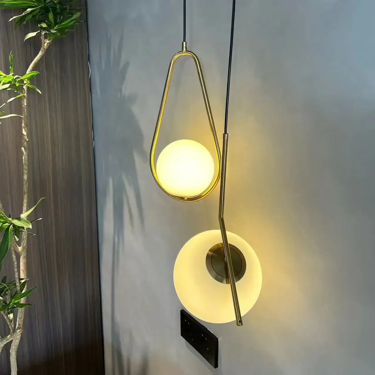 DecorBites™ Gold Ring Glass Ball Pendant Light Fixture for Bedroom Living Room.
