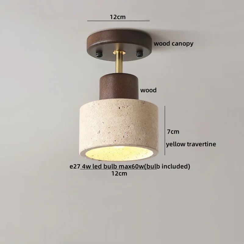 DecorBites™ Acrylic LED Ceiling Lamp Yellow Travertine Wood Canopy Wabi Sabi Style
