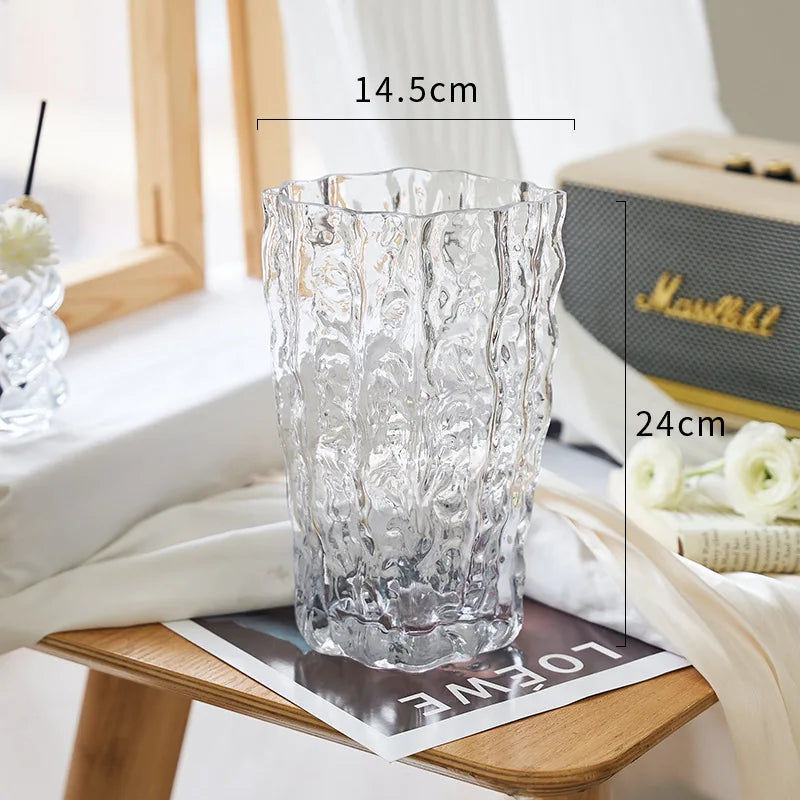 DecorBites™ Clear Ice Vase for Hydroponic Flowers Desk Decor Bouquets Minimalist Floral Arrangement Modern Glass Pot