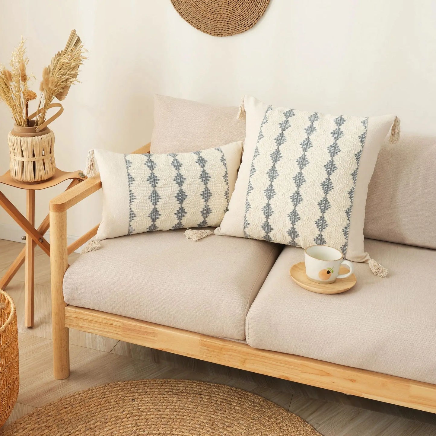DecorBites™ Boho Tassel Cushion Cover: Geometric Woven Crochet Pillowcase