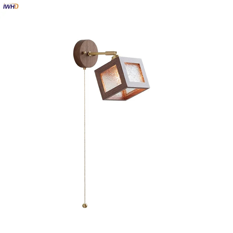 DecorBites™ LED Walnut Wood Wall Sconce Clear Glass Bathroom Mirror Light
