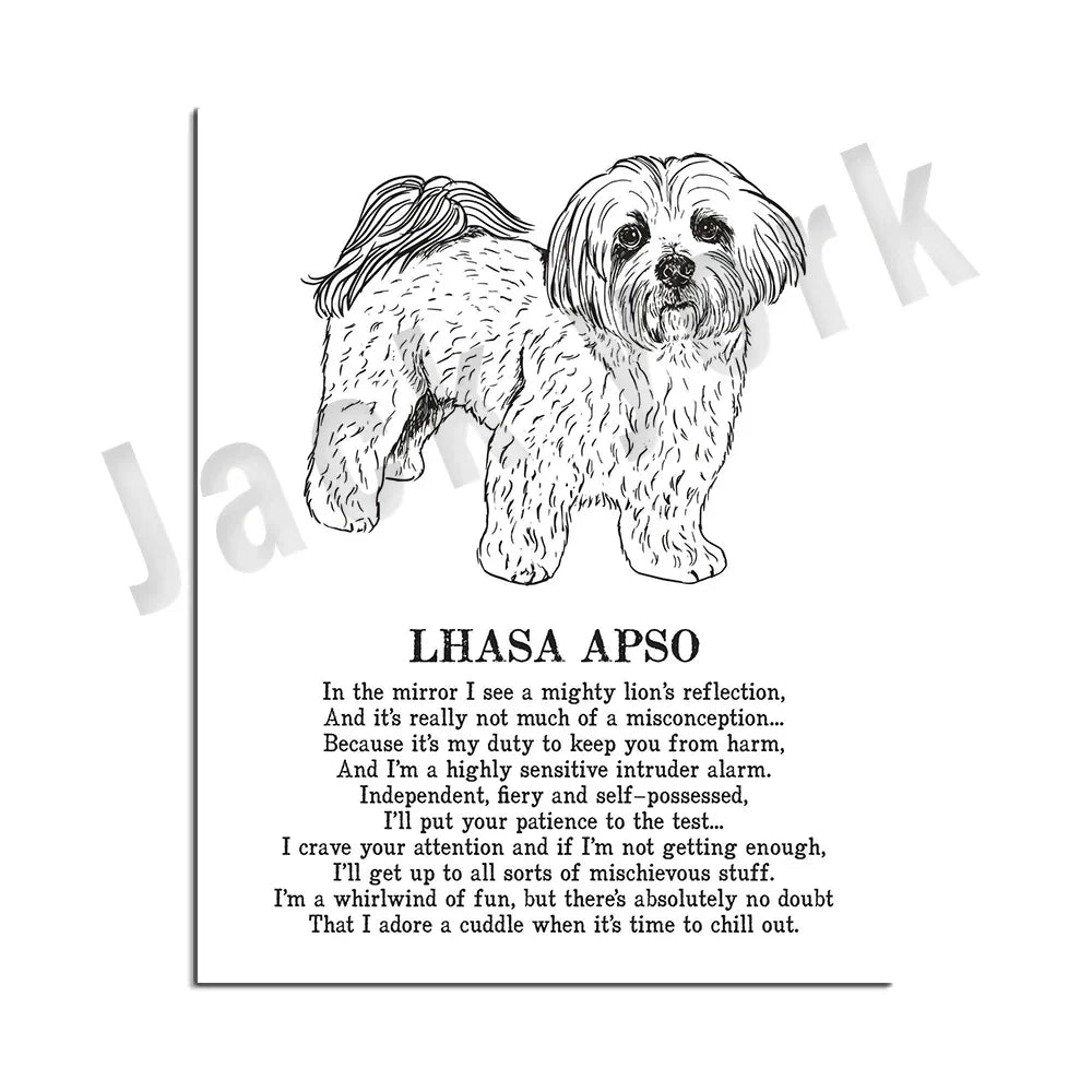 DecorBites™ Cozy Canine Collection: Dog Poetry Poster featuring Lhasa, Sheepdog, Terrier, Bulldog, Tibetan, Yorkie