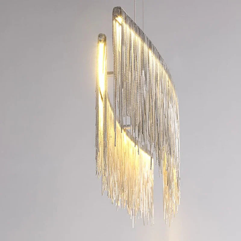 DecorBites™ Gold Chain Chandelier Pendant Light w/ Remote, Modern Tassel Design for Kitchen & Living Room