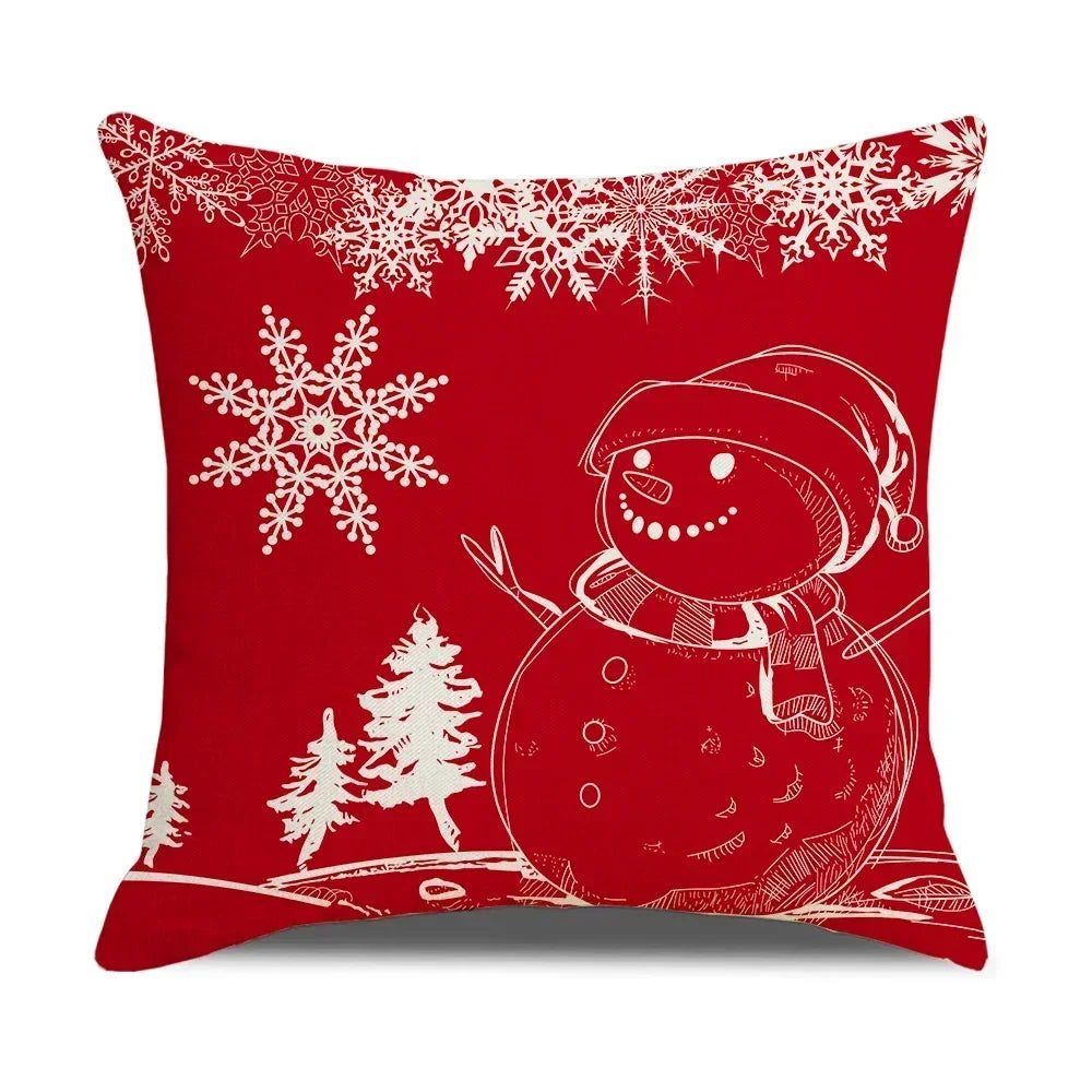 DecorBites™ Christmas Elk Pillowcase 45x45cm Farmhouse Red Letter Design
