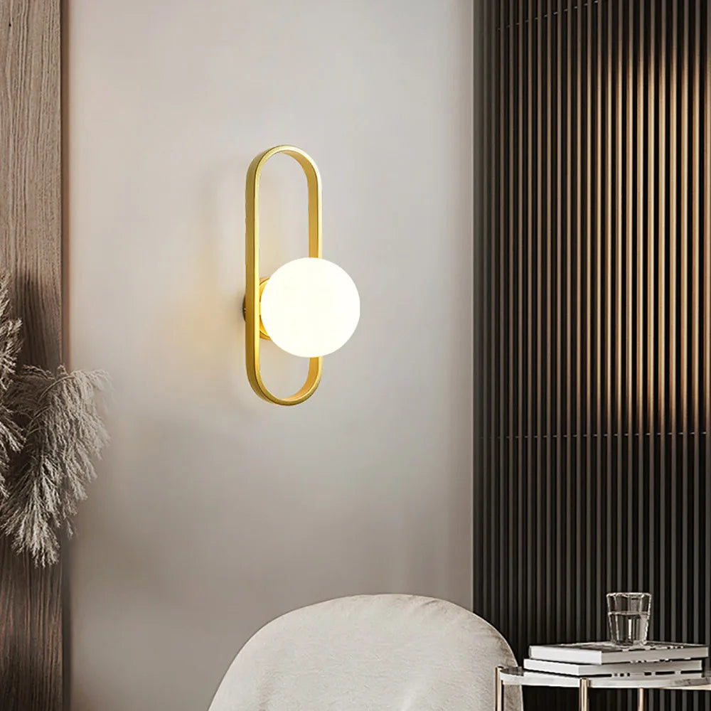 DecorBites™ Glass Shade Gold Wall Lamp Bedroom Bedside Spherical Aisle Light