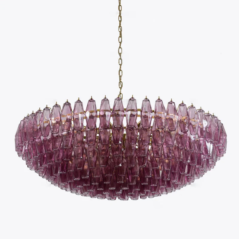 DecorBites™ Gray Glass Chandelier | Luxury Purple Light Fixture