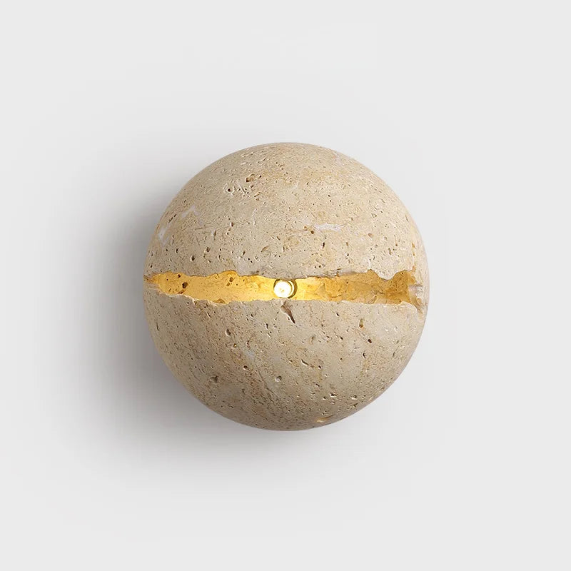 DecorBites™ Dino Egg Stone Art Wall Lamp Yellow Travertine LED Sconce Light Fixtures