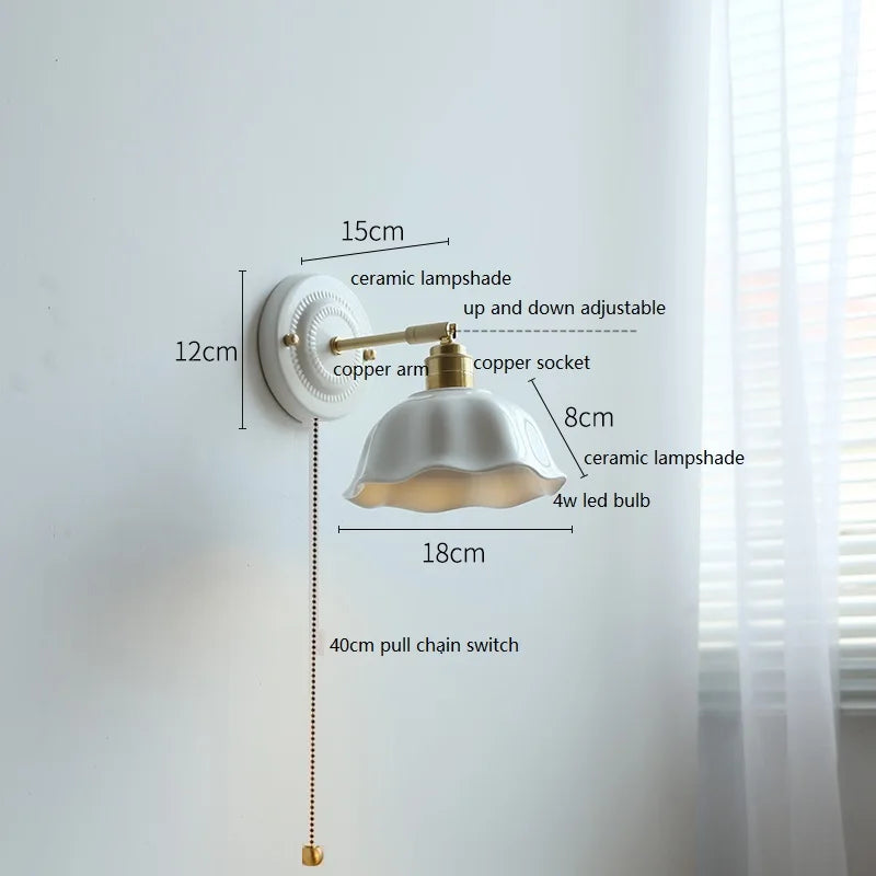 DecorBites™ Ceramic LED Wall Light with Copper Arm Socket for Bedroom Living Room
