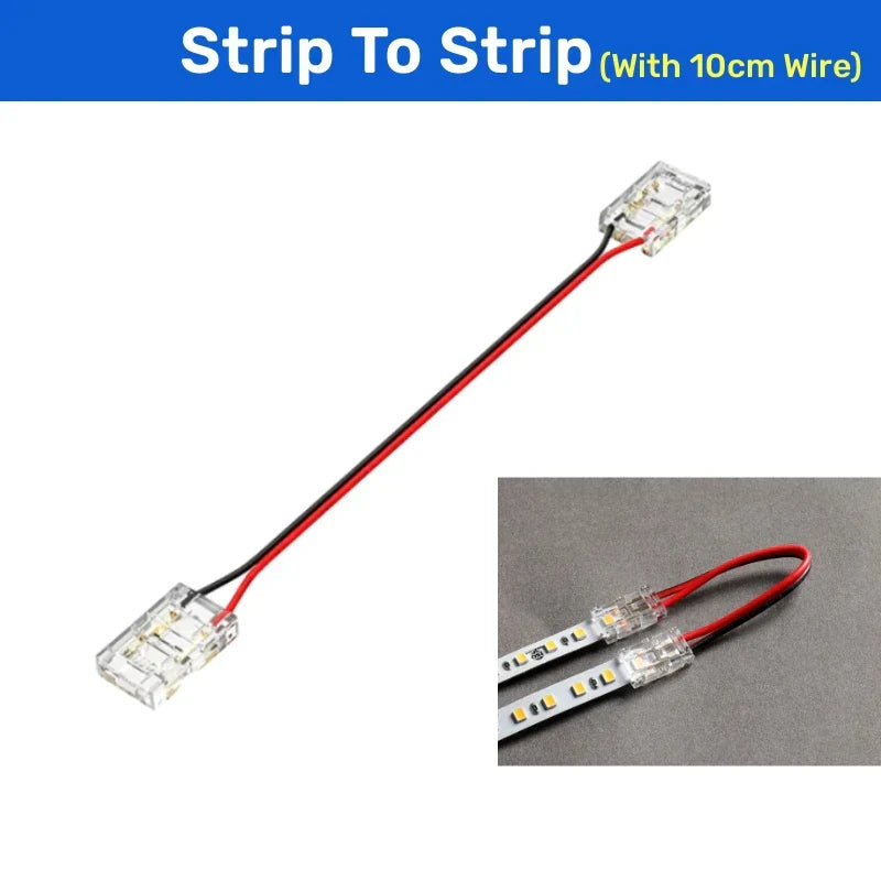 DecorBites™ 2-Pin COB LED Strip Connectors for 2835 5050 SMD Tape Light, 90° Angle Fixed Clip