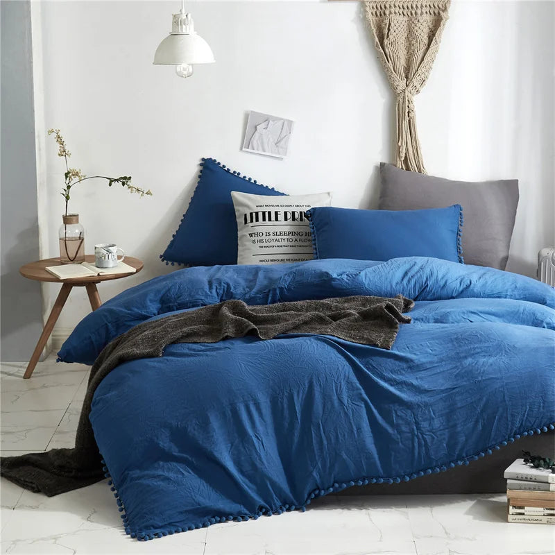 DecorBites™ Luxe Furball Tasseled Yellow Bedding Set Queen/King Size Duvet Cover & Soft Bed Cover Sets