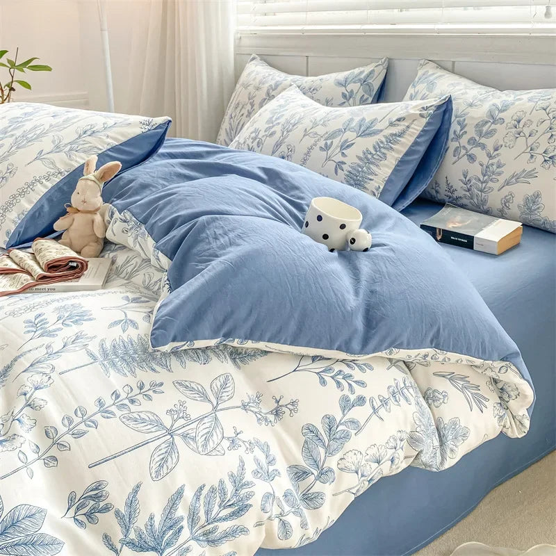 DecorBites™ Cozy Pattern Printed 4Pcs Single Bedding Set - Soft Cotton Fabric