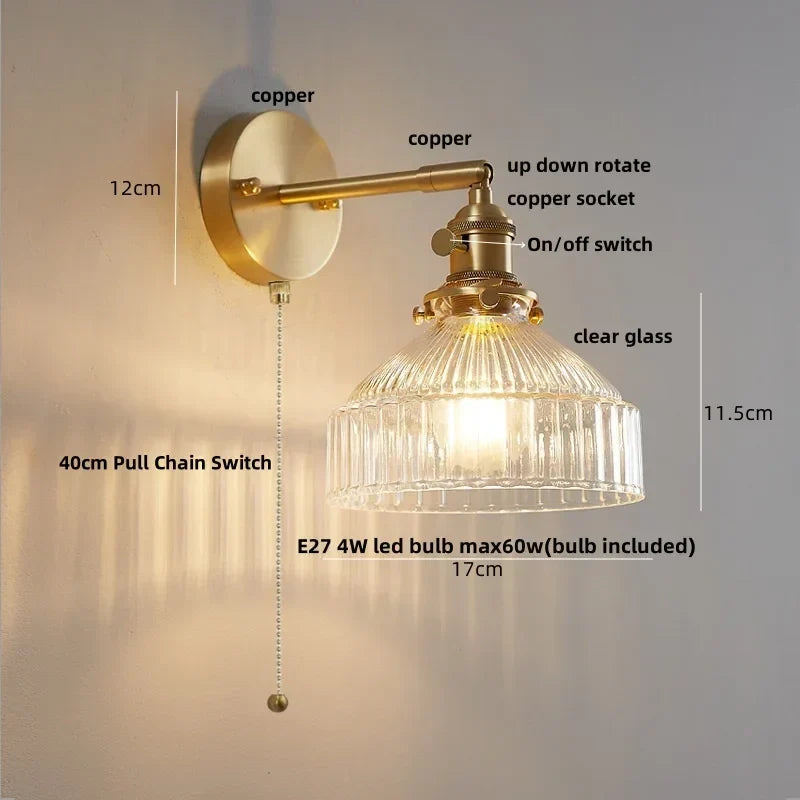 DecorBites™ Clear Glass Copper Socket LED Wall Lamp with Pull Chain Switch
