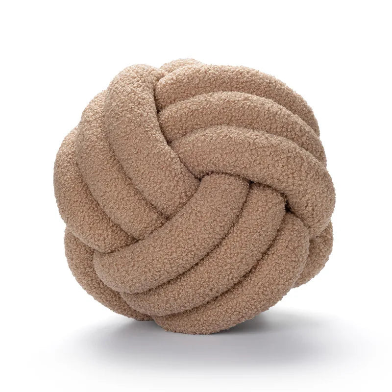 DecorBites™ Handmade Knotted Boucle Circle Plush Pillow Brown
