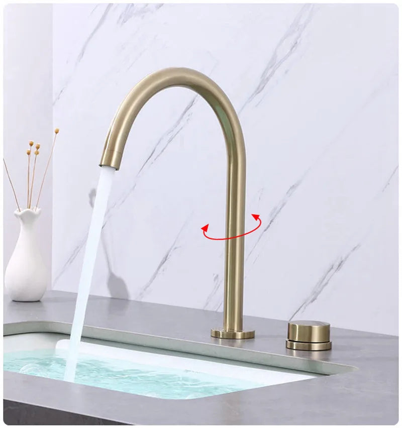 DecorBites™ Brushed Gold Widespread Basin Faucet with 360 Rotation