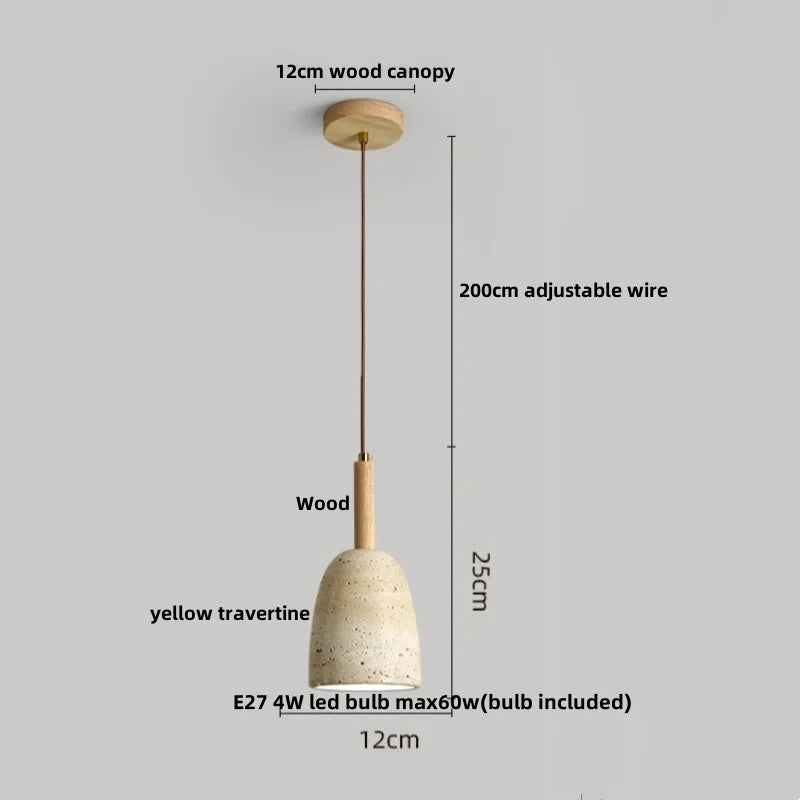 DecorBites™ LED Pendant Light: Japanese Style, Yellow Travertine Wood, Adjustable Hanging Lamp